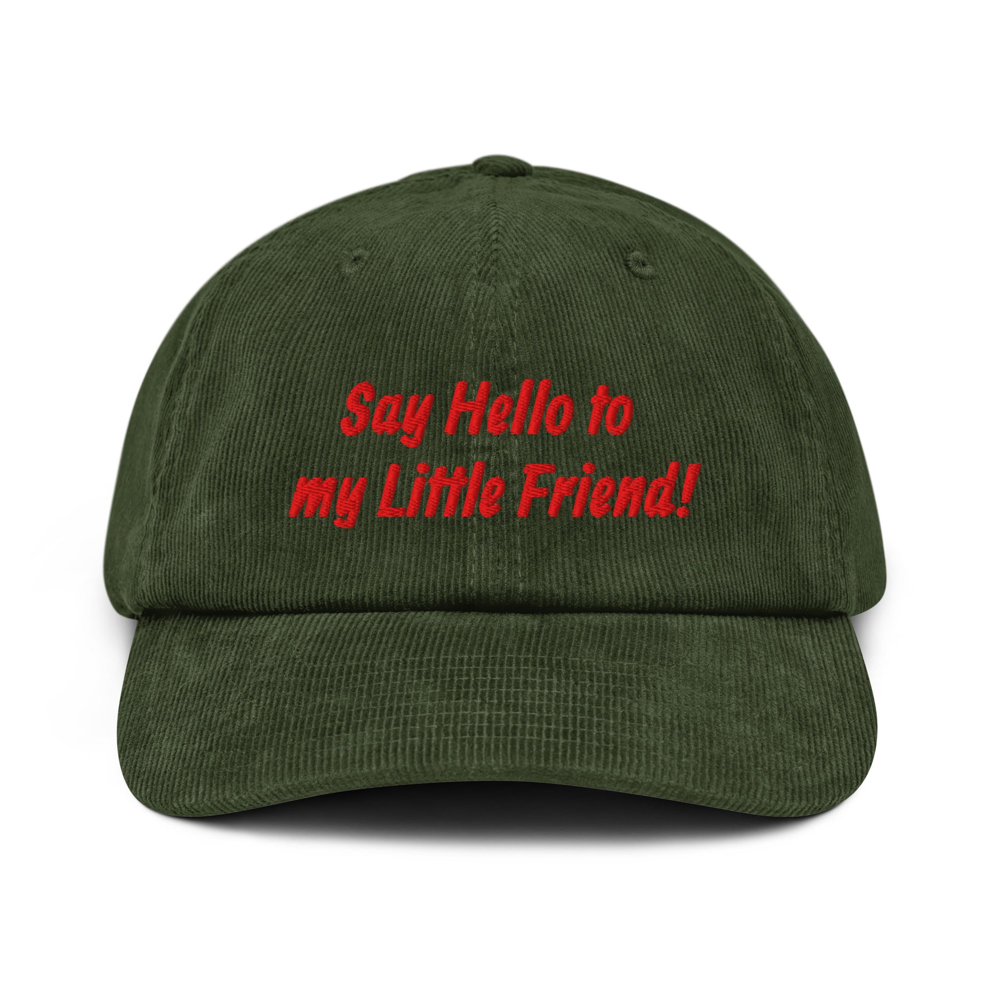 Say Hello embroidered corduroy cap in green