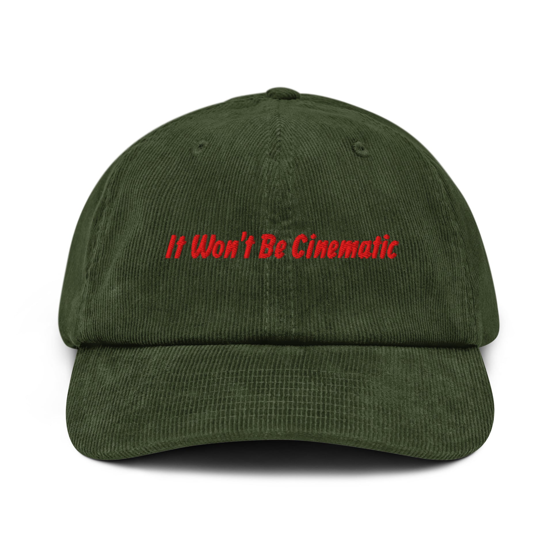 It Won’t Be Cinematic embroidered corduroy cap in green