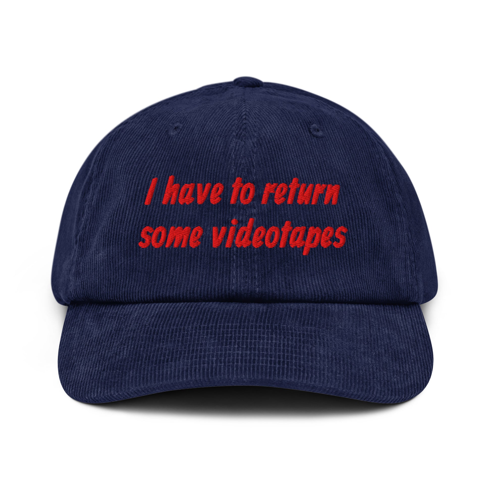 American Psycho inspired embroidered corduroy cap in navy