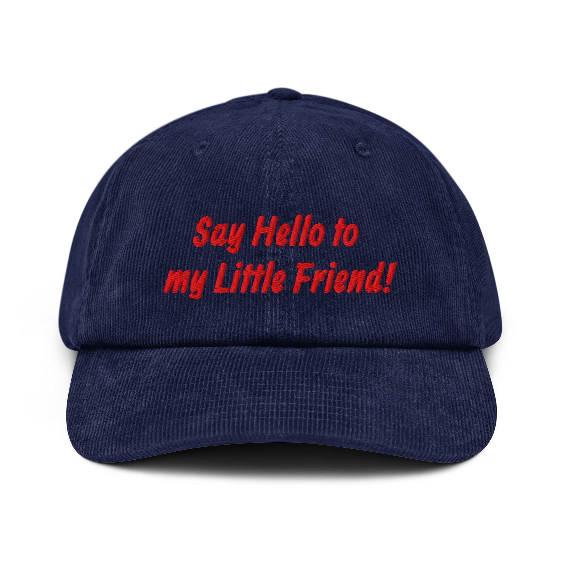 Say Hello embroidered corduroy cap in navy