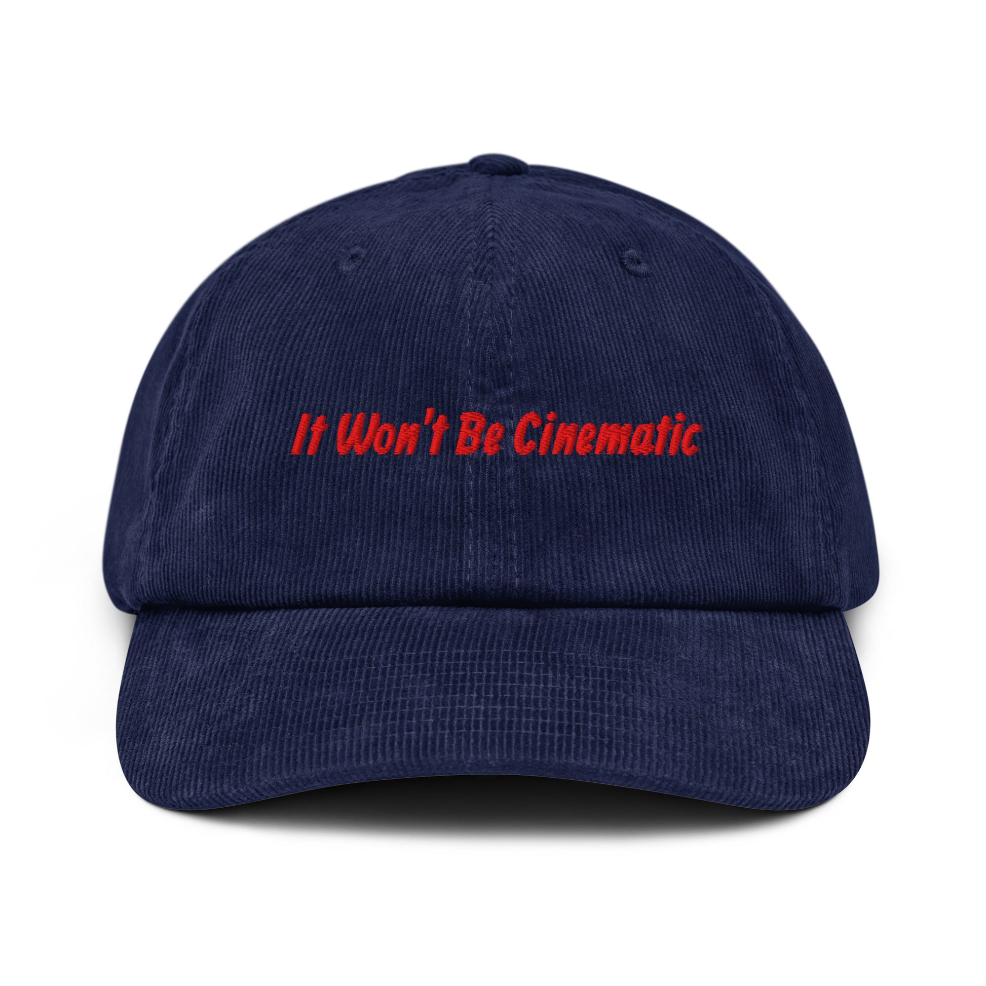 It Won’t Be Cinematic embroidered corduroy cap in navy