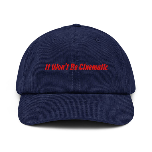 It Won’t Be Cinematic embroidered corduroy cap in navy