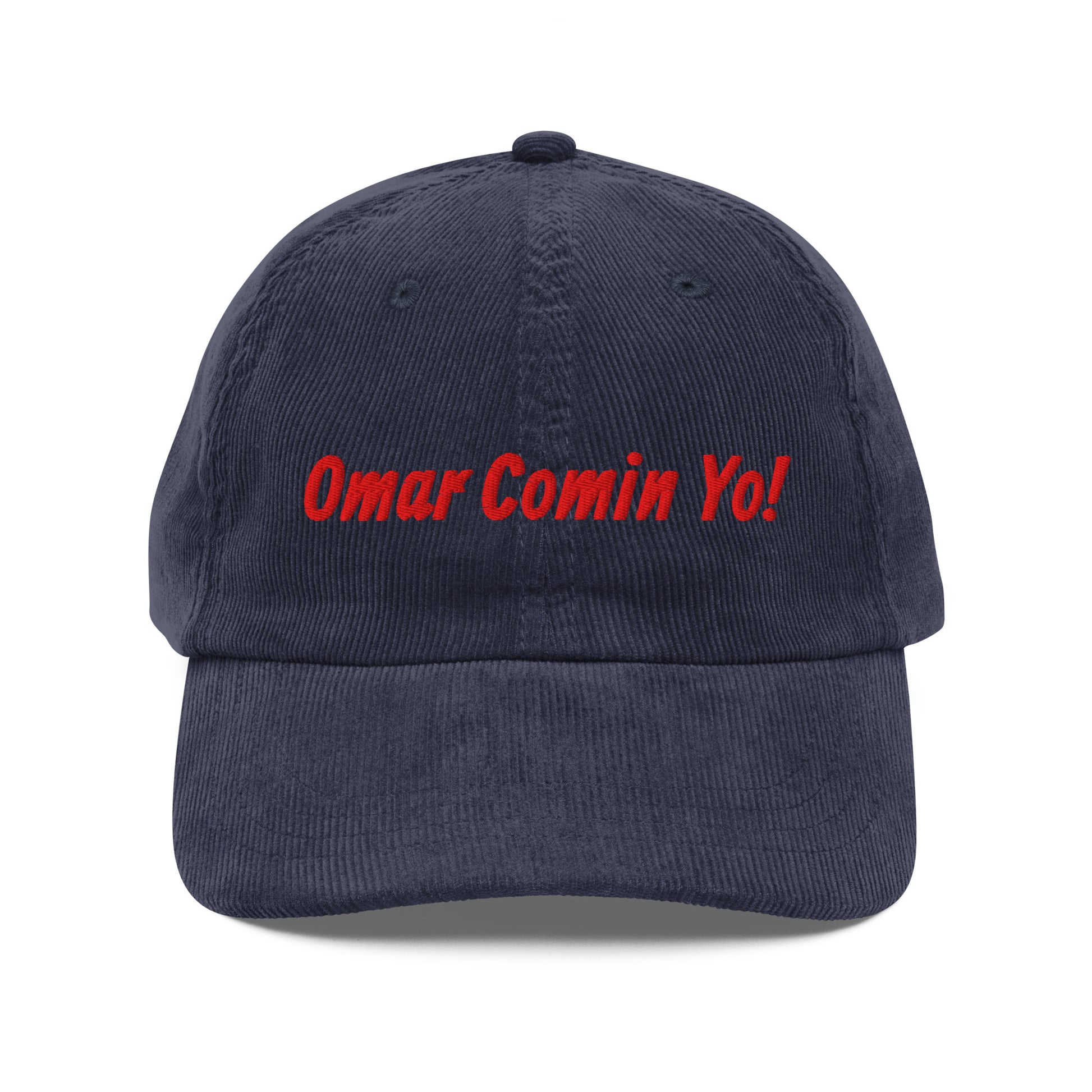 Omar Comin’ inspired embroidered corduroy cap in navy