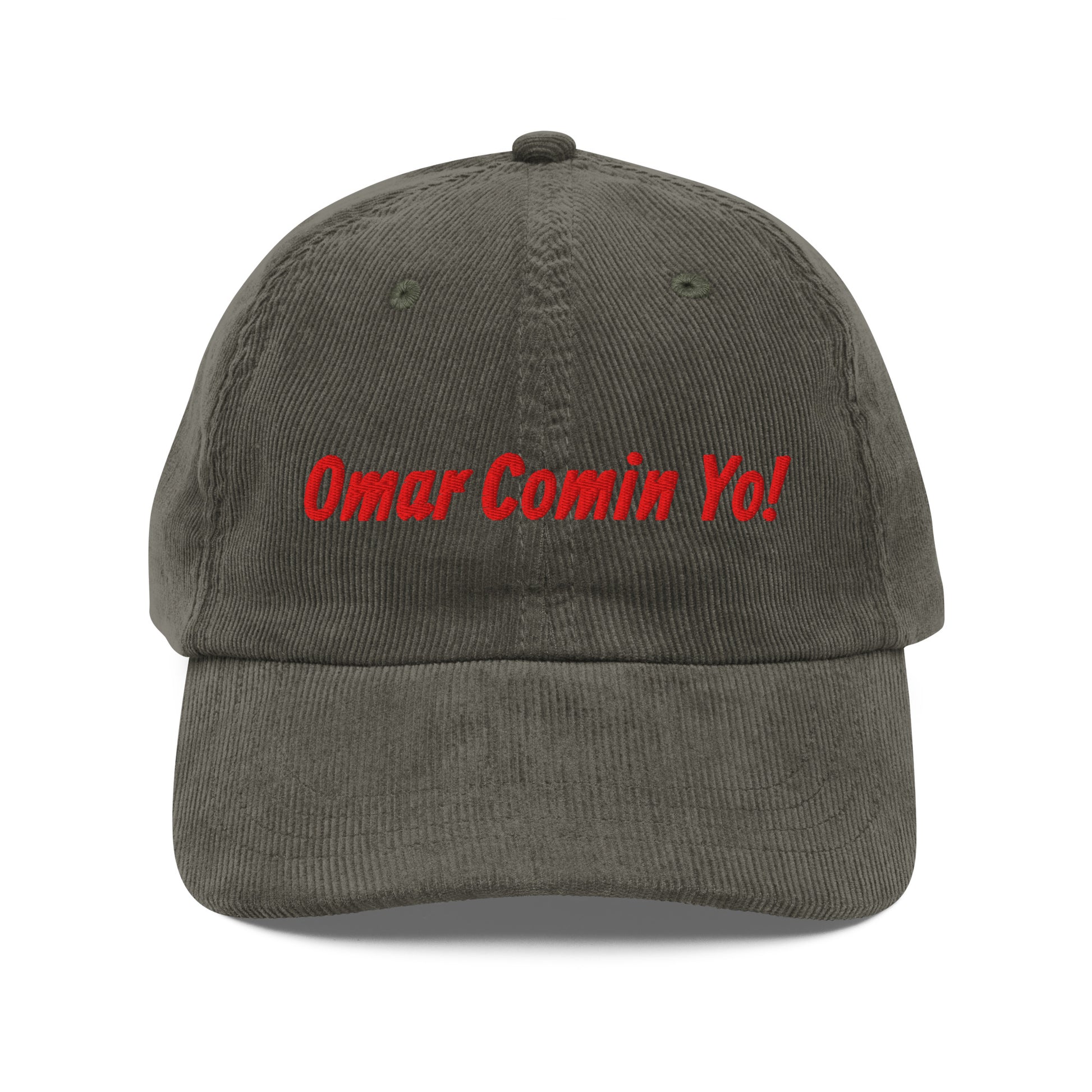 Omar Comin’ inspired embroidered corduroy cap in grey